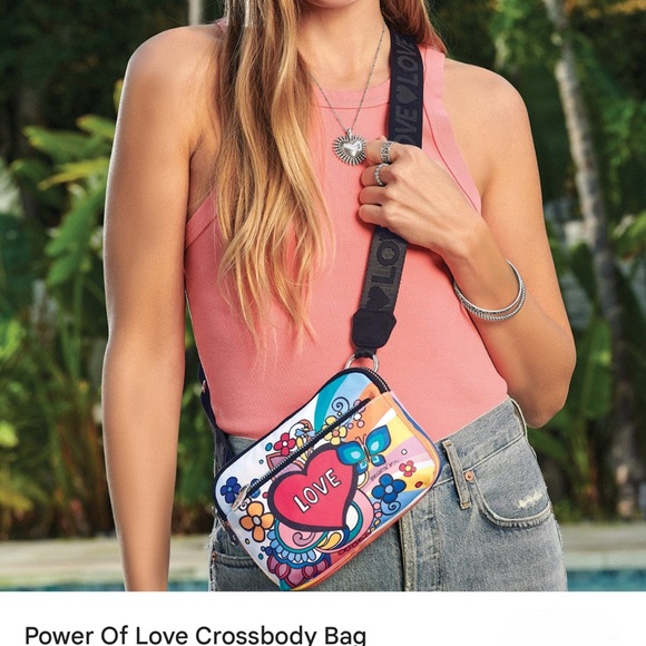 NWOT Brighton Power Of Love Crossbody Bag Colorful Art 70s Flowers Heart - Picture 11 of 11